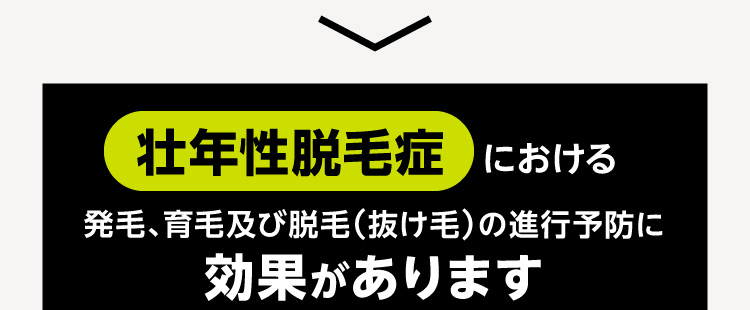 壮年性脱毛症における発毛、育毛及び脱毛（抜け毛）の進行予防に効果があります