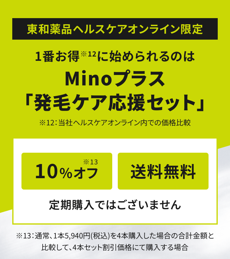東和薬品ヘルスケアオンライン限定1番お得※12に始められるのはMinoプラス「発毛ケア応援セット」
